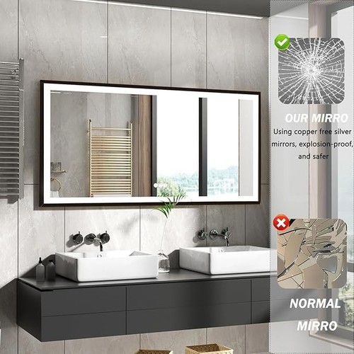 bebikim 60x36 inch LED Black Bathroom Vanity Mirror for Wall,Framed Illuminat... - Picture 4 of 7