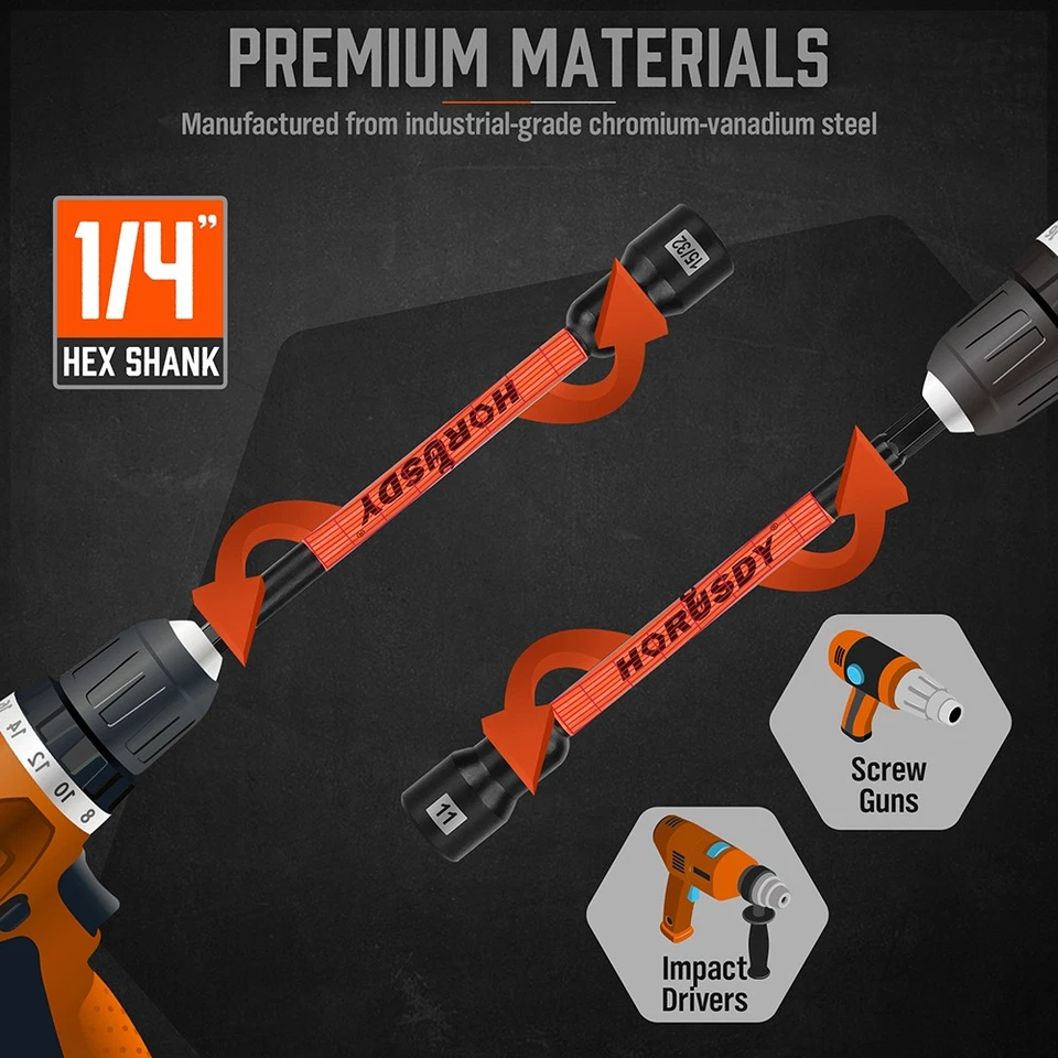 18PC Impact Magnetic Nut Drivers Set SAE & Metric Extra Long 1/4" Hex Shank Case - Image 4 of 4