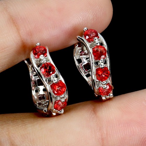 925 Sterling Silver Earrings Round Red Topaz 2.5mm Natural Gemstone Jewelry - Picture 2 of 14
