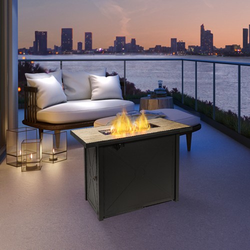 Teamson Home Outdoor Rectangular Propane Ceramic Gas Fire Pit with Steel Base, - Picture 2 of 7