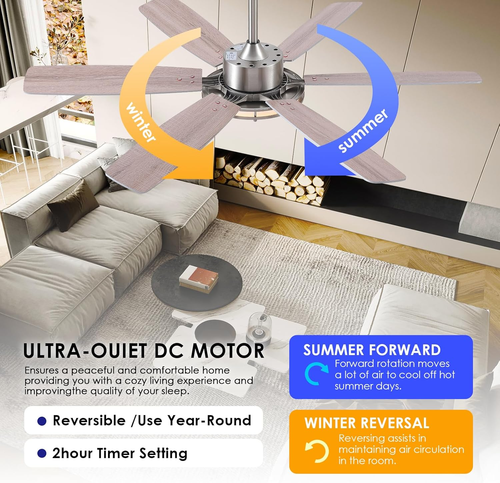 Ceiling Fans with Light, 52In Low Profile Ceiling Fan with Light and Remote/App - Picture 8 of 12