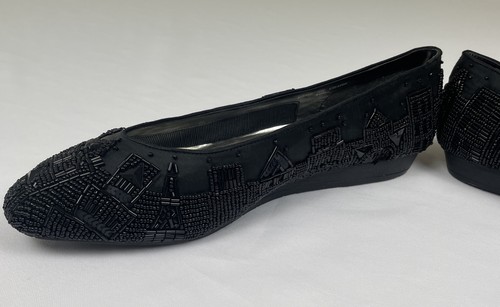 VTG Black Beaded Skyline Flats Beverly Feldman City Lights Night Shoe Size 10B - Picture 8 of 10