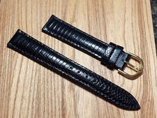 Vintage NOS 16mm Black Padded  Stitched Genuine Teju Lizard Watch Band