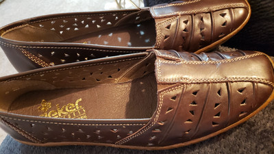 Rieker Antistress Brown Perforated Leather Slip Shoes Size EU 41, US 9.5 (med)