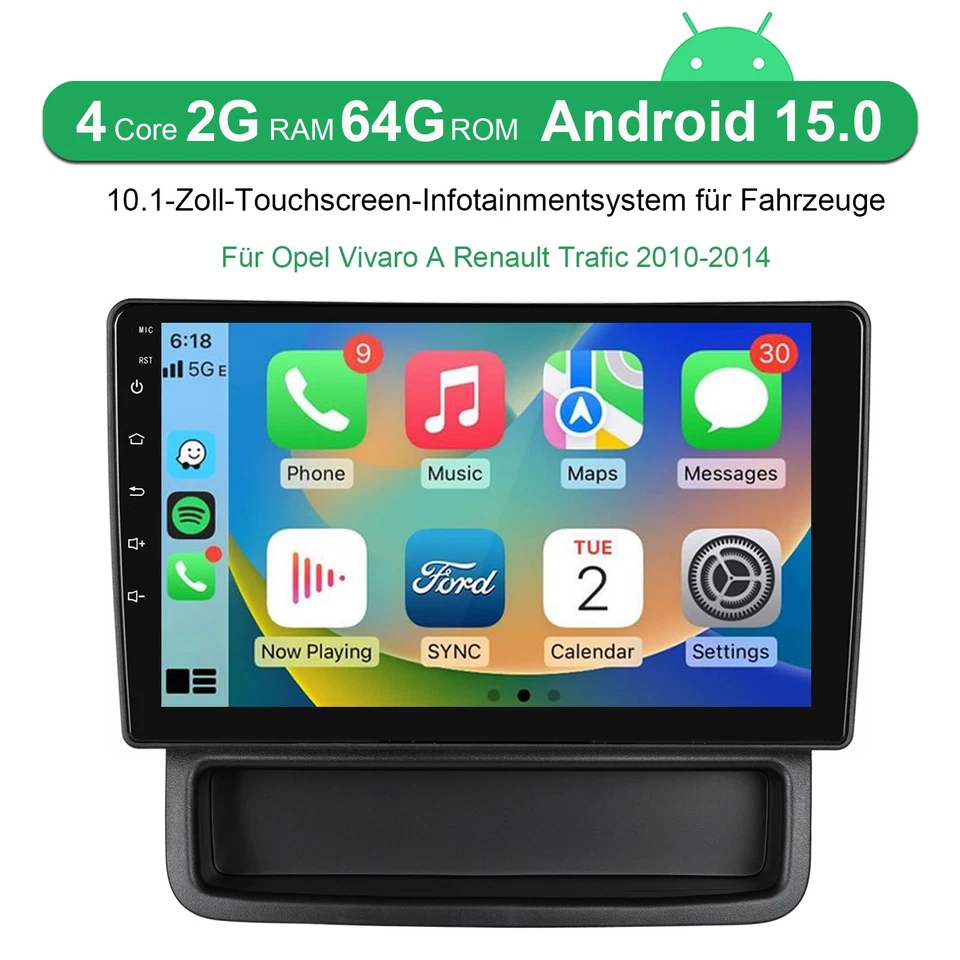 DAB+ Android 15 Autoradio GPS Navi BT Für Opel Vivaro A Renault Trafic 2010-2014 - Bild 3 von 4