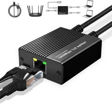 Ethernet Splitter 1 to 2 1000Mbps, Either Network with USB Black 