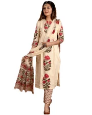 Gosriki Women'S Rayon Blend Straight Printed Kurta With Pant & Dupatta (Actua...