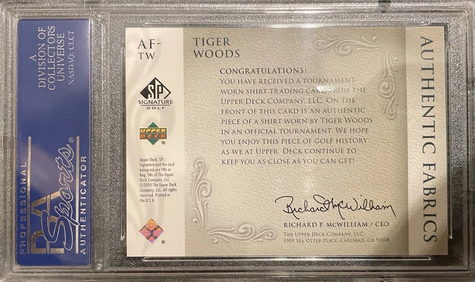 2004 SP Signature Tiger Woods Authentic Fabrics #AF-TW PSA 9 - Image 2 of 2