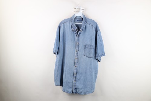 Vintage 90s Streetwear Herren 2XL XXL Distressed Blanko Kurzarm Denim Knopf Hemd