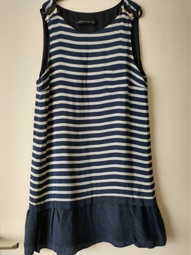 Zara Woman Kleid S Maritim Seide. Blau Naturweiß. - Bild 3 von 6