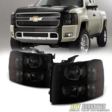 Black Smoke 2007-2013 Chevy Silverado 1500 2500 3500 Headlights Left+Right 07-14