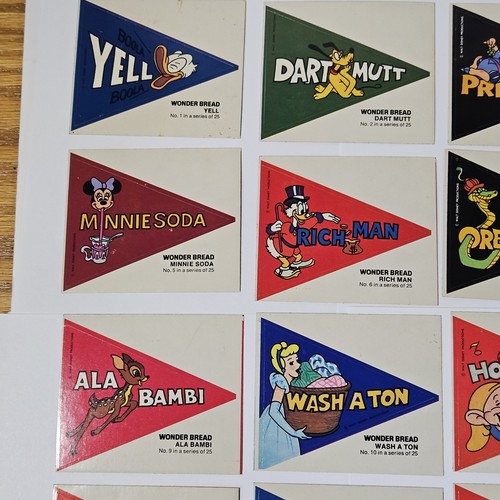 1976 Wonder Bread Walt Disney Crazy College Pennants Complete Sticker Set of 25 - Picture 2 of 7