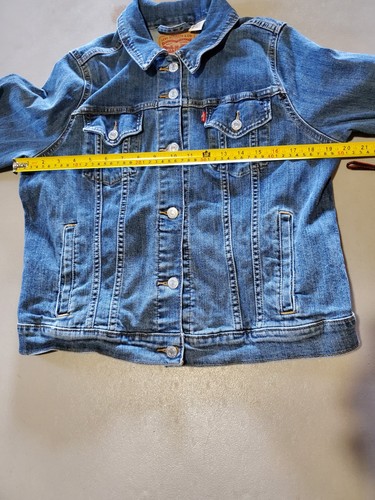 Levi Womens Jean Jacket X L Dark Wash Denim Button Up Casual Red Tab Trucker - Picture 22 of 22