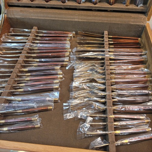 Jean Claude Rosewood & Bronze Complete Flatware Serving Set 91 Pieces NEW Copper - Picture 7 of 15