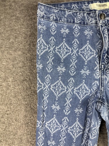 Rock & Roll Denim Jeans Damen 29x32 Schnäppchen Knopf Glocke Azteken Schlag roher Saum - Bild 5 von 14