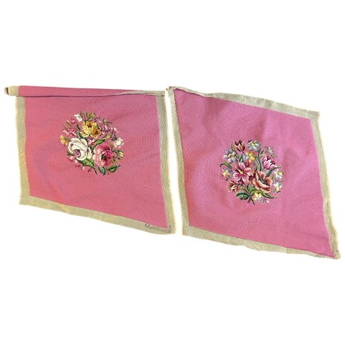 Vintage Rose Floral Pink Multi Completed Needlepoint Canvas 22" Chair Pillow 2