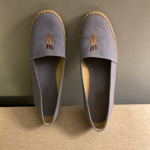 Beacon Fashion Wedge Slip-On Espadrilles 6.5 Medium Blue Fabric Upper Beige Heel - Picture 8 of 9