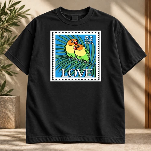 ArtMythica Love Birds 52 USA Vintage Graphic Heavyweight Black T-Shirt Brand New - product listing photo