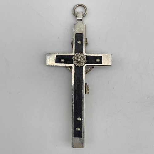 Vtg Pectoral Crucifix Cross Pendant Skull Crossbones Germany Large Ebony 3" - Picture 8 of 9