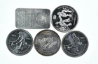 Lot 5 VINTAGE 1 Oz Silver Bars/Rounds Art Bars Collection Poured .999 *433