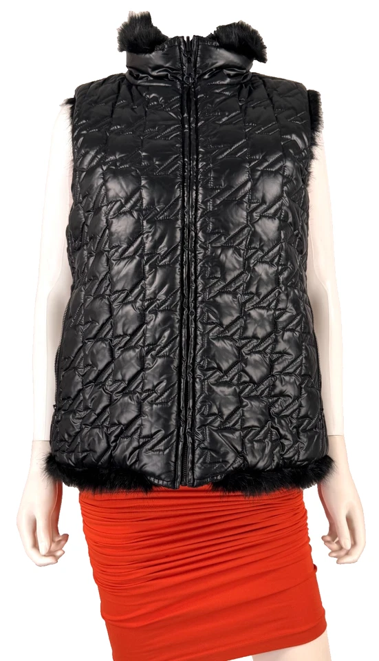 Marc Jacobs New 6 8 US 44 IT M Black Reversible Puffer Vest Faux Fur Jacket Coat - Image 2 of 4