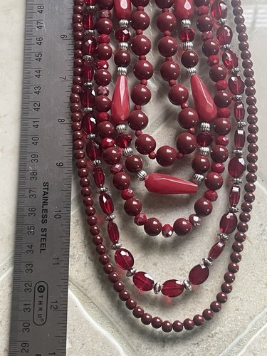 C1946 Multi Strand Red Beaded Necklace - Picture 10 of 11