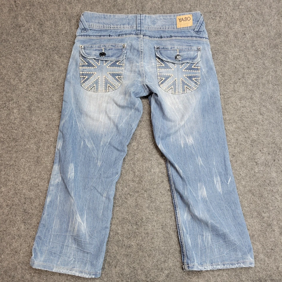 YASO Jeans Womens 3/4 Light Wash Embroidered Western Distressed Stretch Y2K - Image 3 of 4