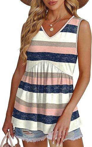 Women's Tank Tops 2025 Flowy Peplum Tops for Women Dressy Sleeveless V Neck Tops - Picture 23 of 43