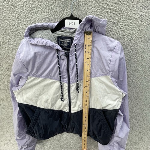 Abercrombie&Fitch Windbreaker Jacket Women Medium Lavender Blue Hooded Full Zip - Picture 14 of 15