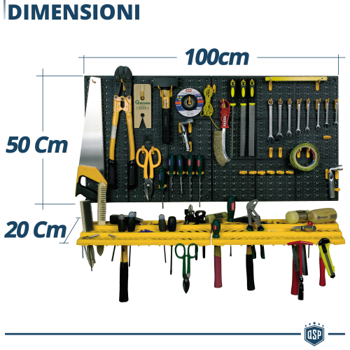 Pannello Portautensili Porta Attrezzi da Parete 2 Mensole 50 Ganci MADE IN ITALY - Foto 2 di 3