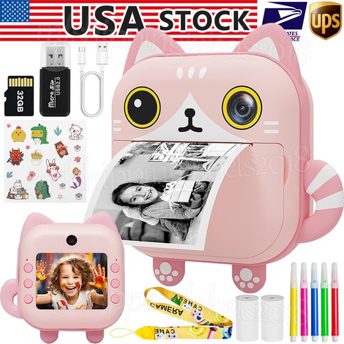 Kids Instant Print Camera 2.4 Inch Digital Photo Video Selfie HD 1080P 32GB Card - Picture 1 of 16