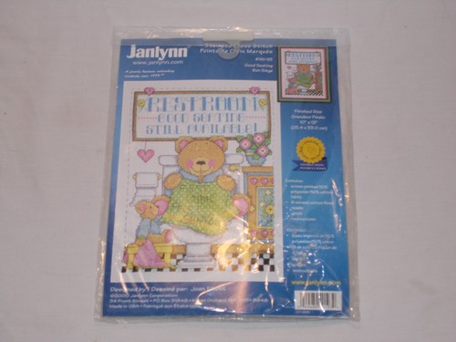 2000 Janlynn Good Seating Bathroom Stamped Cross Stitch Kit 140-193 Joan Elliott