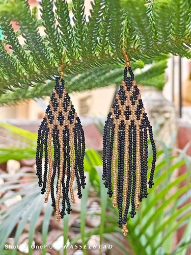 Tribal Ohrringe Indianer groß Boho American Rocailles Handarbeit Ohrring - Bild 3 von 3