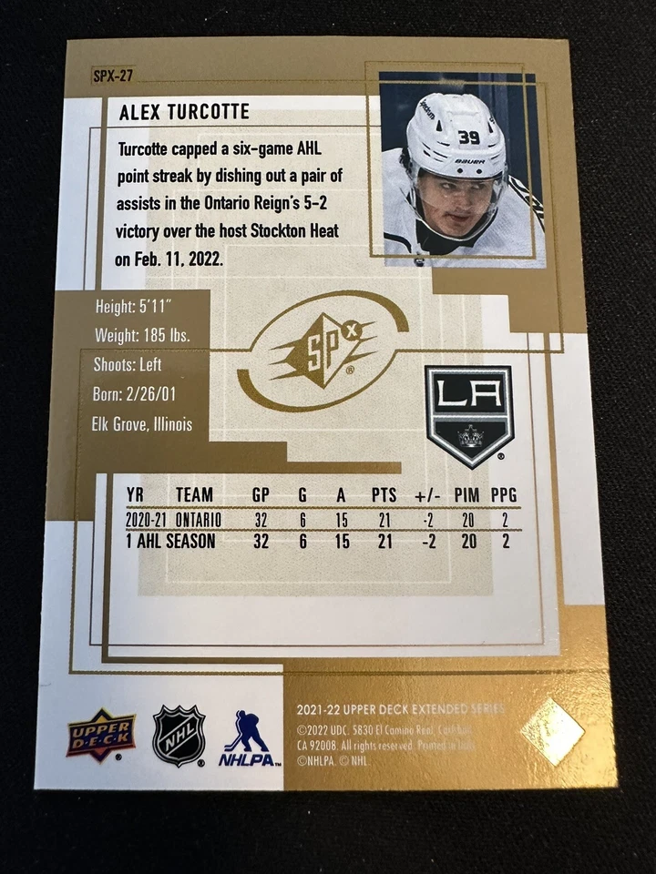 2021-22 UD Extended Series SPx NHL Rookies #SPX-27 Alex Turcotte - Image 2 of 2