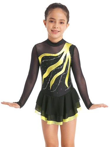 Girls Roller Figure Ice Skating Dress Dance Kids Ballet Leotard Skirted Costumes - Bild 26 von 38
