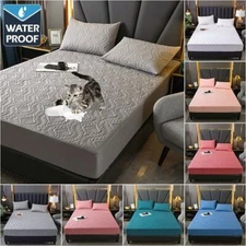 Quilted Waterproof Mattress Cover With Elastic Fitted Sheet Solid Color BedCover