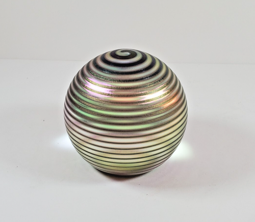 VTG Mark Matthews Signed Globe Paperweight Spiral Iridescent Sphere Rainbow - Picture 3 of 8