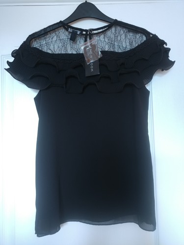 Womens Black Lace Frilly Top By New Look Size 6 - Picture 12 of 19