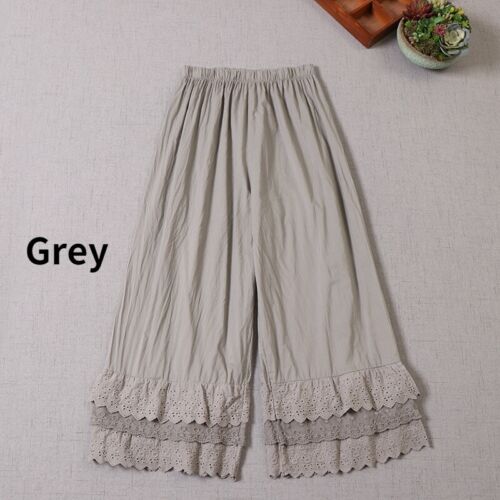 Mujeres Retro Lolita Pantalones Pierna Ancha Pantalones Suaves Encaje Borde Pantalones Sueltos - Imagen 16 de 18