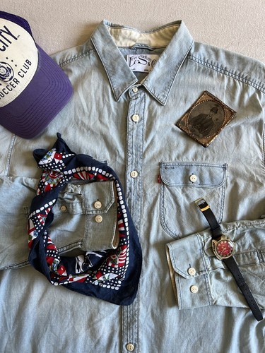 Levi's Chambray Work Shirt XL-2XL US Navy Deck CPO Blue 2011 Lightweight Rare - Picture 11 of 20
