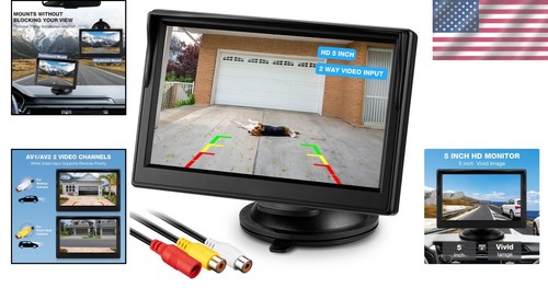 Compact 5 Inch LCD Backup Monitor - Easy Dashboard or Windshield Installation - Picture 2 of 8
