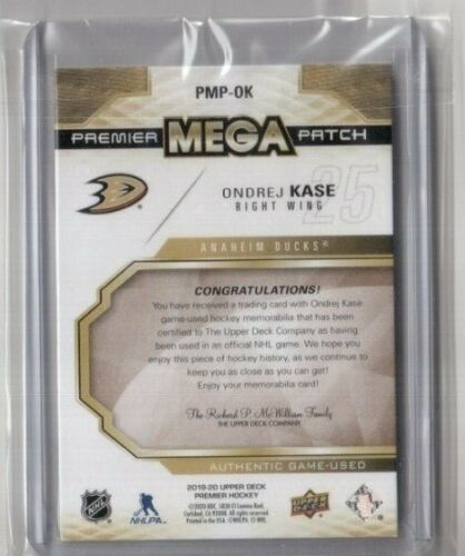 2019-20 UD Premier Mega Patch Chest Logos PMP-OK Ondrej Kase Anaheim Ducks 21/22 - Foto 2 di 2