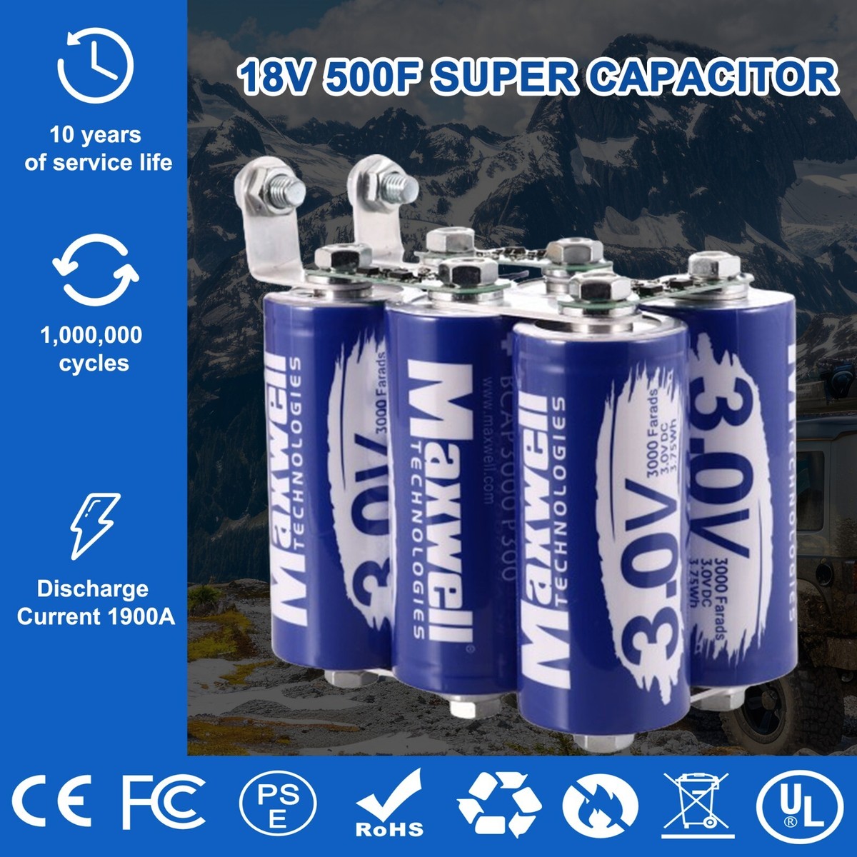 Maxwell 18V 500F Super Audio Capacitor Battery 6pcs 3V 3000Farads