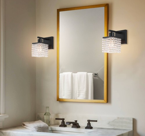 Crystal Wall Sconce Modern Bathroom Wall Light with K9 Clear Crystal Strands - Picture 4 of 8