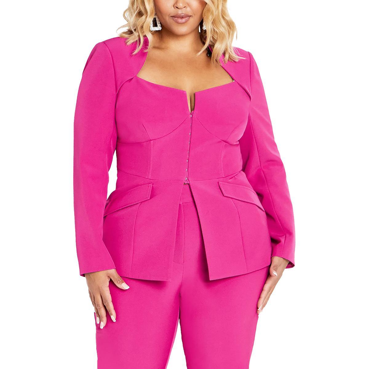 Женский блейзер Sabine Pink без воротника в стиле City Chic Womens Plus 22 BHFO 4905