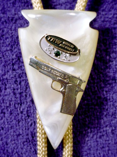 DIAMOND EMERALD Colt 45 Handgun BOLO Tie BULLET Ti