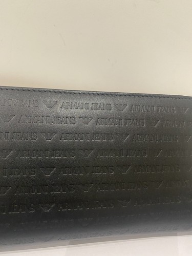 ARMANY JEANS NEW AUTHENTIC LEATHER BLACK ZIP DESIGNER LOGO PURSE WALLET - Picture 11 of 14