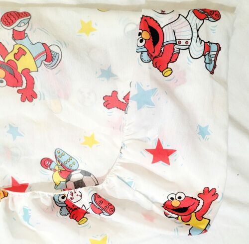 Vintage Carters Elmo Crib Sheet Fitted & Flat 2 Pc Set Soccer Sports Toddler USA - Picture 3 of 22