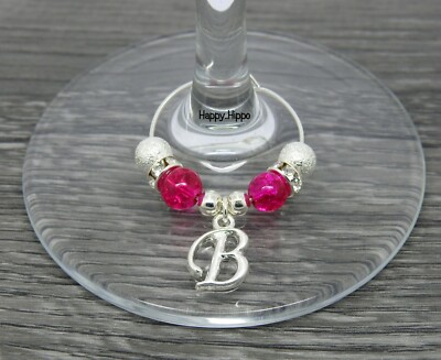 Silver Stardust /& Green Pearl Alphabet Initial Letter Wine Glass Charm