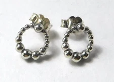 Authentic Pandora Earrings, Beaded Circle Studs, #298683C01, Sterling Silver